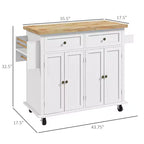 Îlot de cuisine sur roulettes, Chariot roulant avec plateau en bois d'hévéa, Porte-épices, Porte-serviettes et Tiroirs