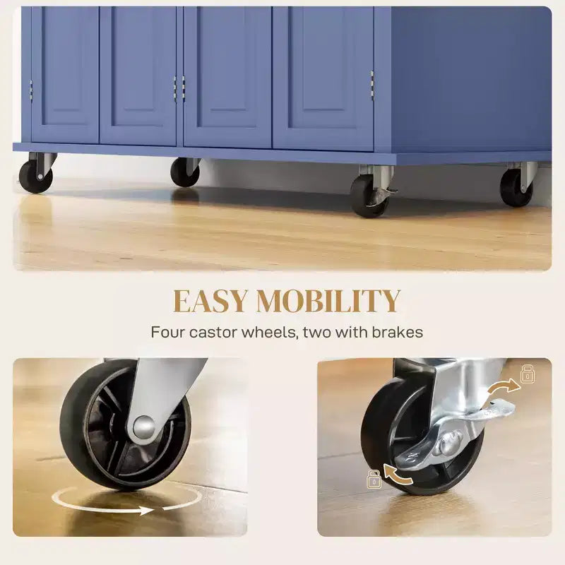 Îlot de cuisine sur roulettes, Chariot roulant avec plateau en bois d'hévéa, Porte-épices, Porte-serviettes et Tiroirs