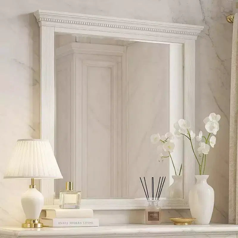 Miroir de commode biseauté de 40 pouces, cadre en bois massif gris patiné