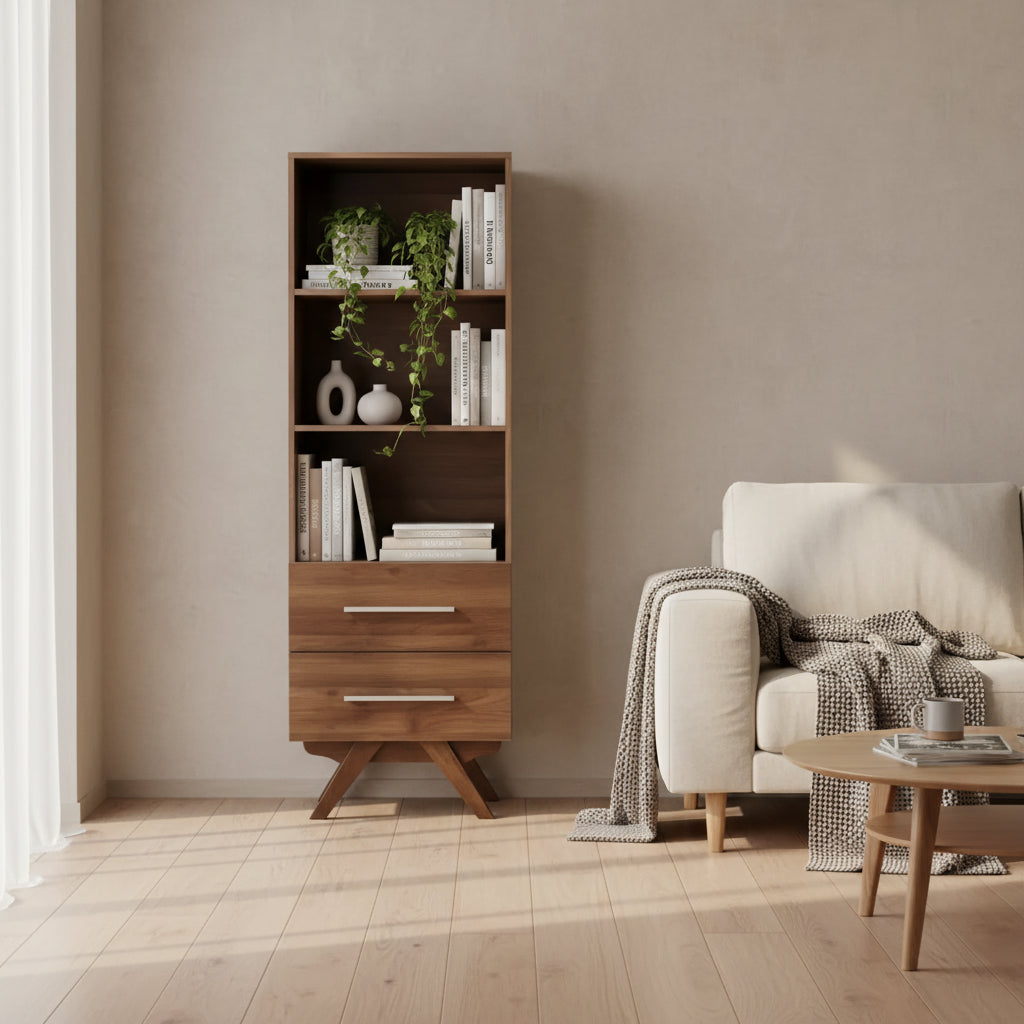 Buylateral 71" Ashfield 3 Shelf Tower with Drawers Walnut