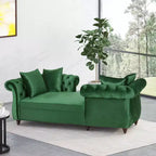 Méridienne double en velours capitonné style glamour moderne avec coussins décoratifs