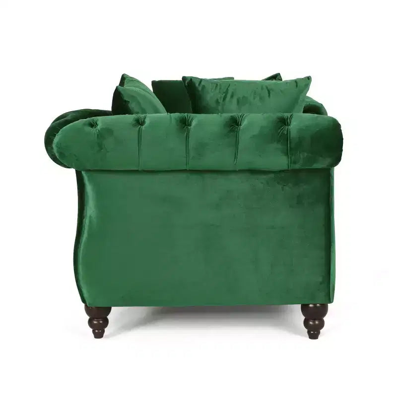 Méridienne double en velours capitonné style glamour moderne avec coussins décoratifs