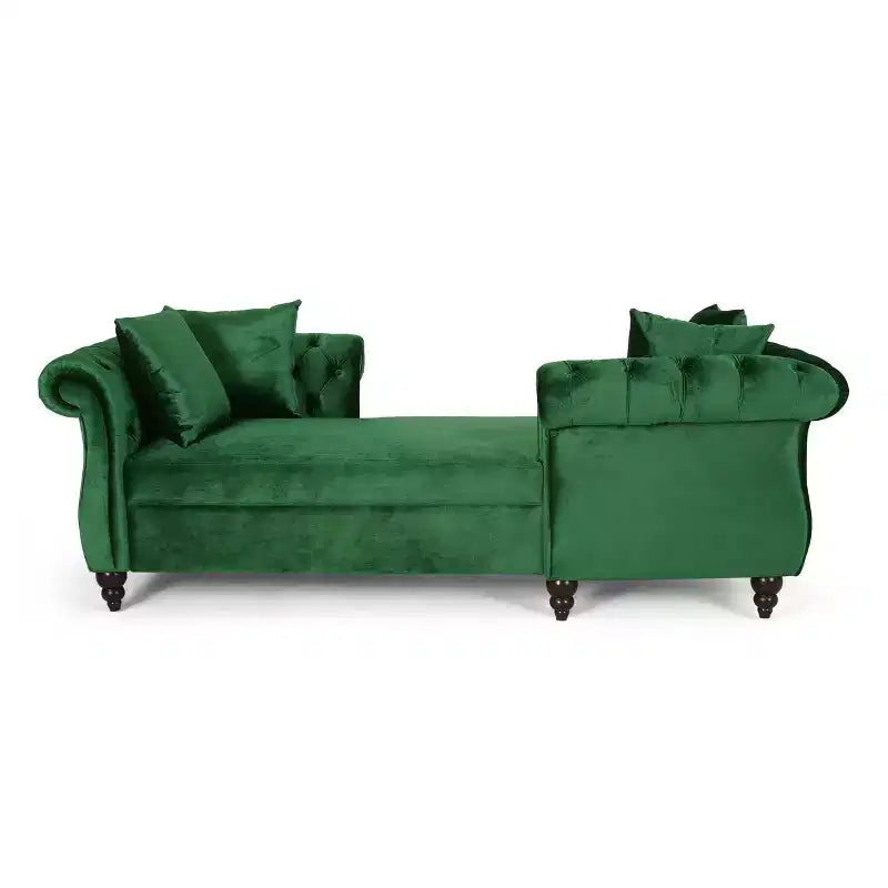 Méridienne double en velours capitonné style glamour moderne avec coussins décoratifs