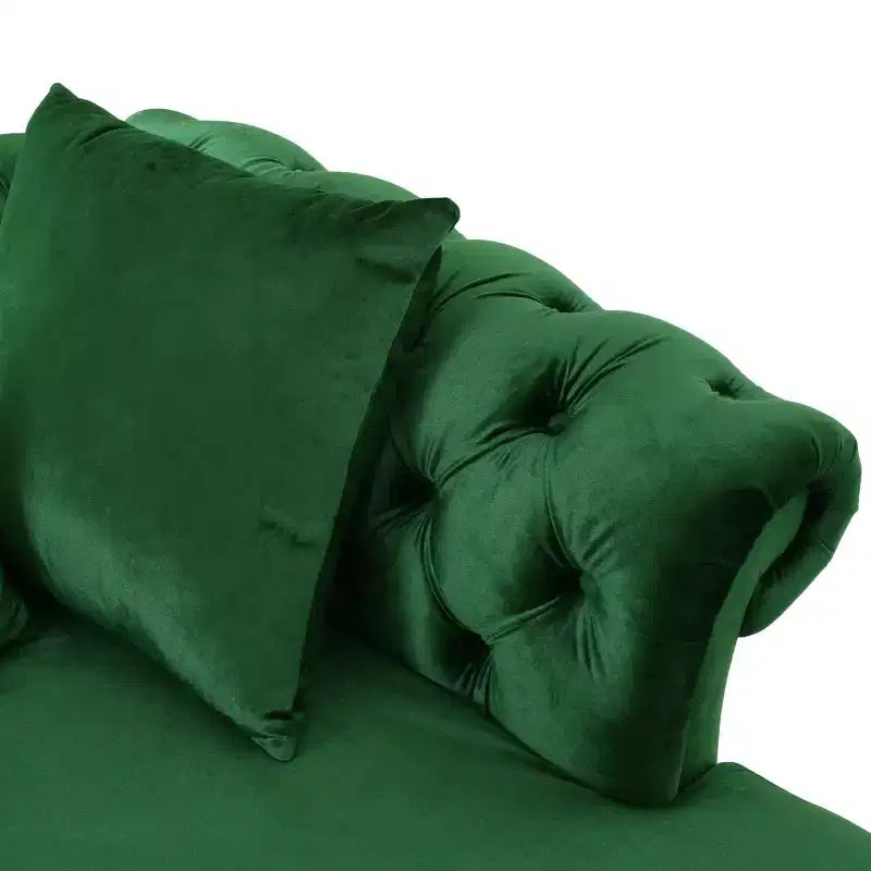 Méridienne double en velours capitonné style glamour moderne avec coussins décoratifs