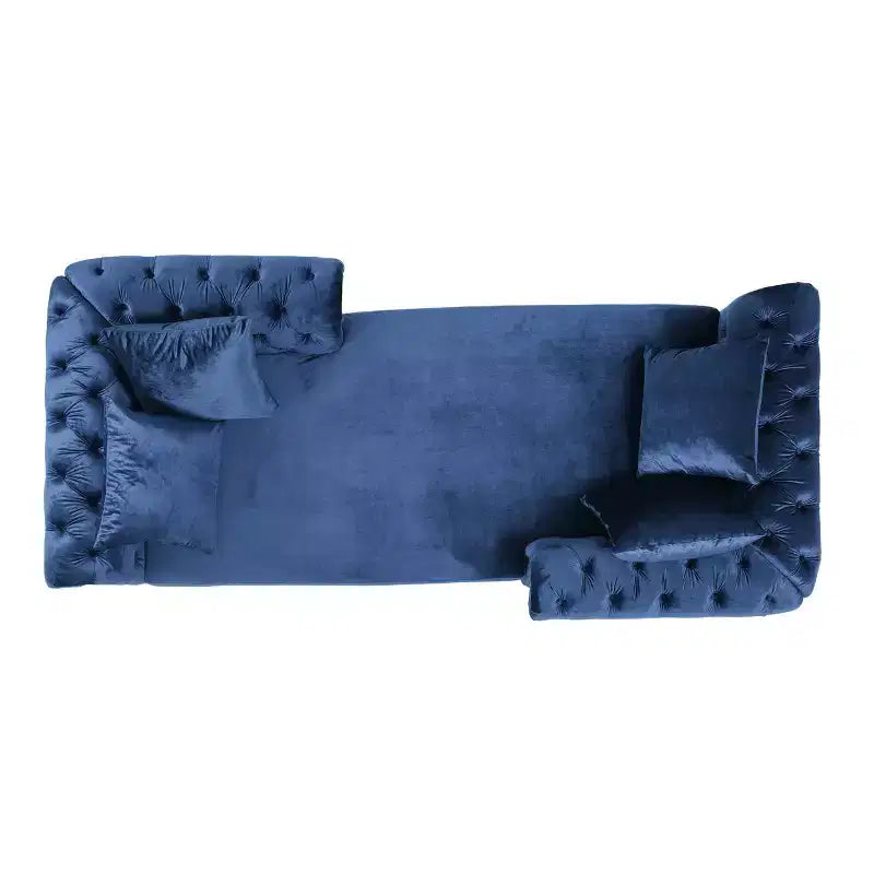 Méridienne double en velours capitonné style glamour moderne avec coussins décoratifs