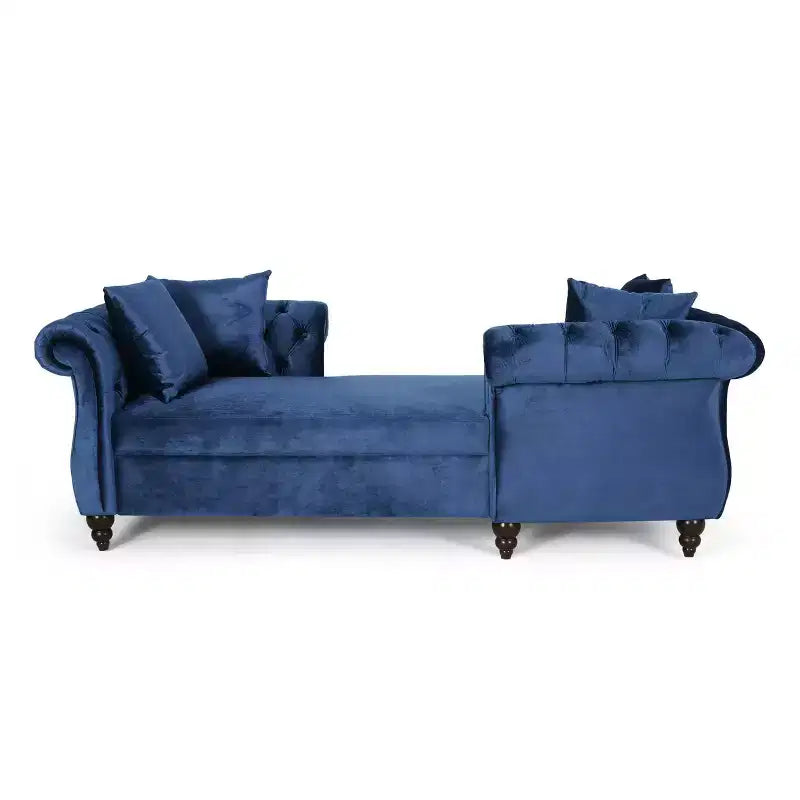 Méridienne double en velours capitonné style glamour moderne avec coussins décoratifs