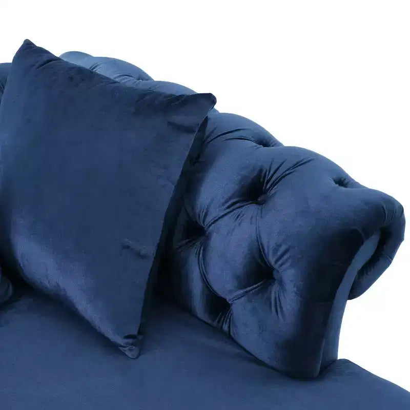Méridienne double en velours capitonné style glamour moderne avec coussins décoratifs