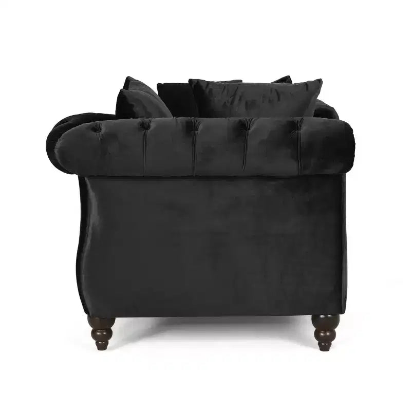 Méridienne double en velours capitonné style glamour moderne avec coussins décoratifs