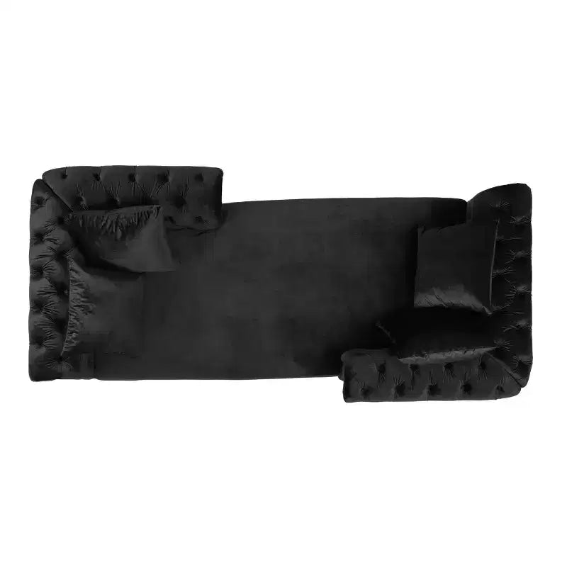 Méridienne double en velours capitonné style glamour moderne avec coussins décoratifs