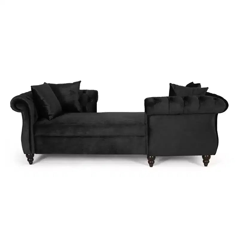 Méridienne double en velours capitonné style glamour moderne avec coussins décoratifs