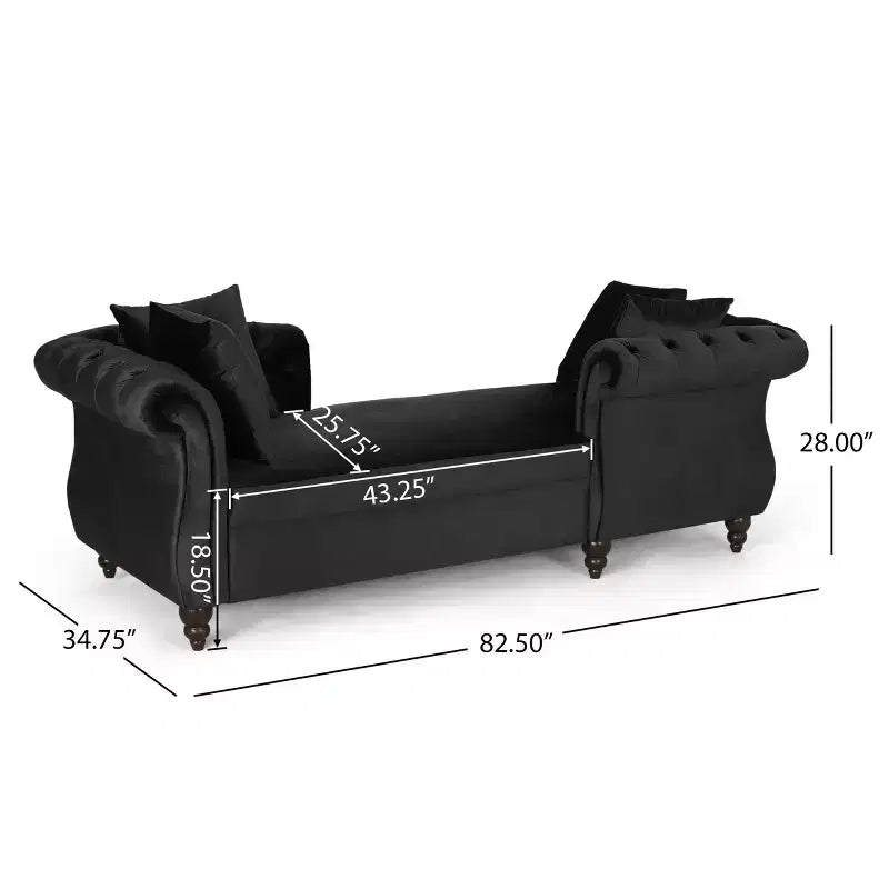 Méridienne double en velours capitonné style glamour moderne avec coussins décoratifs
