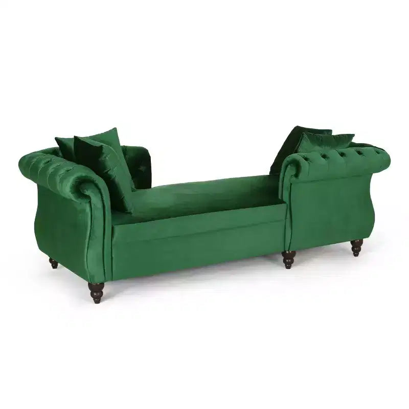 Méridienne double en velours capitonné style glamour moderne avec coussins décoratifs
