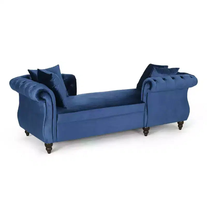 Méridienne double en velours capitonné style glamour moderne avec coussins décoratifs