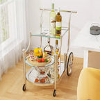 Desserte de bar à roulettes à 3 niveaux avec étagères en miroir pour cuisine