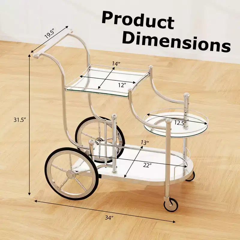 Desserte de bar à roulettes à 3 niveaux avec étagères en miroir pour cuisine