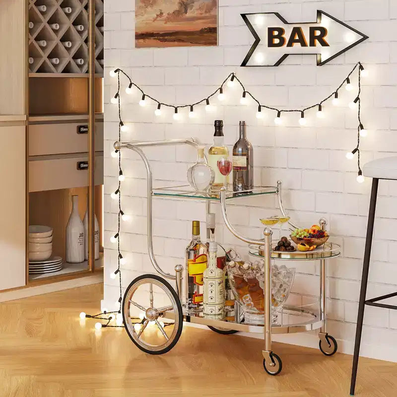 Desserte de bar à roulettes à 3 niveaux avec étagères en miroir pour cuisine