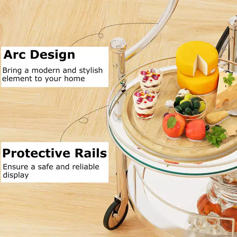 Desserte de bar à roulettes à 3 niveaux avec étagères en miroir pour cuisine