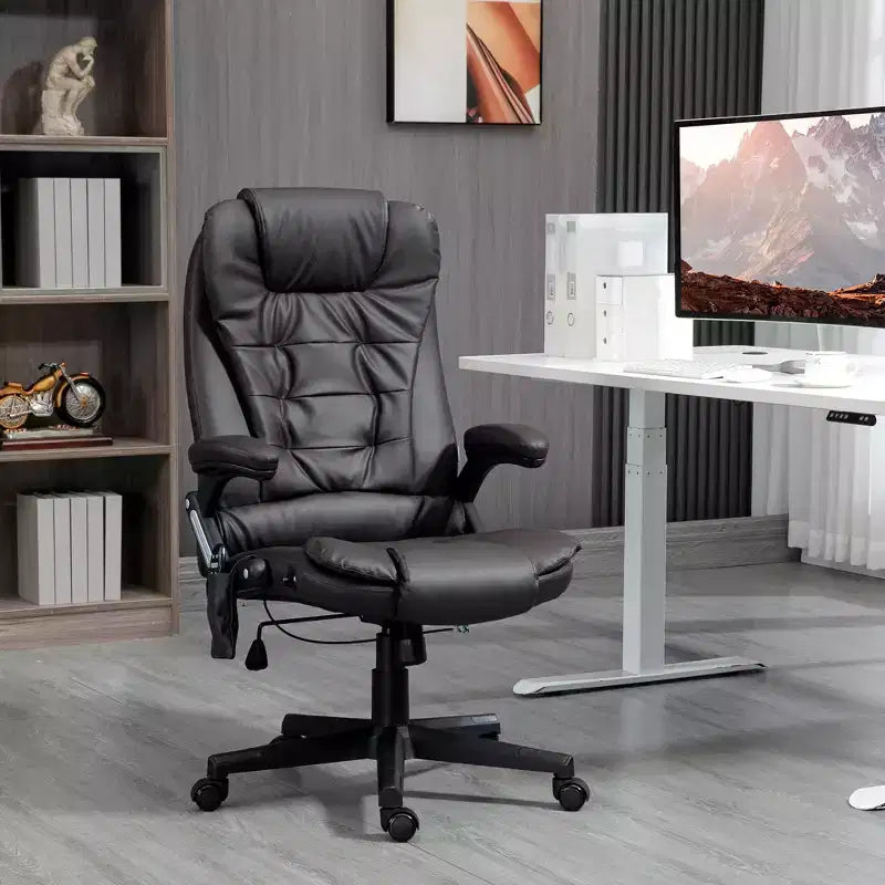 Fauteuil de bureau de direction massant à dossier haut, 6 points de vibration, similicuir, inclinable chauffant