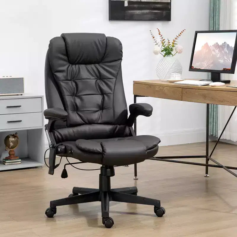 Fauteuil de bureau de direction massant à dossier haut, 6 points de vibration, similicuir, inclinable chauffant