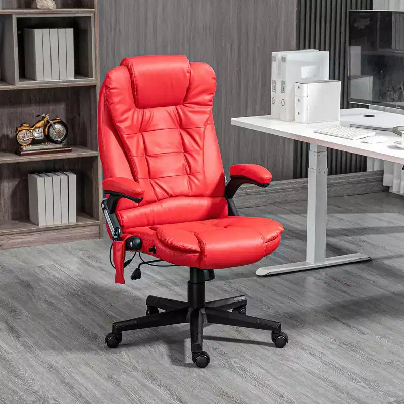 Fauteuil de bureau de direction massant à dossier haut, 6 points de vibration, similicuir, inclinable chauffant