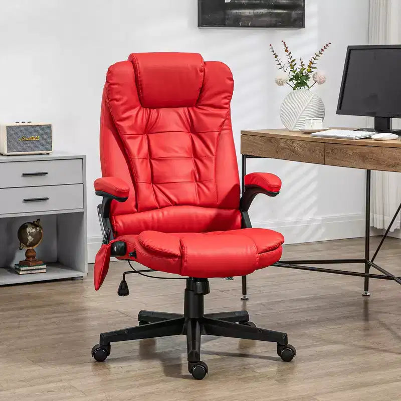 Fauteuil de bureau de direction massant à dossier haut, 6 points de vibration, similicuir, inclinable chauffant