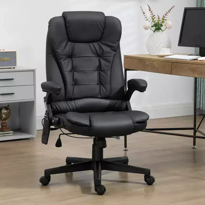 Fauteuil de bureau de direction massant à dossier haut, 6 points de vibration, similicuir, inclinable chauffant