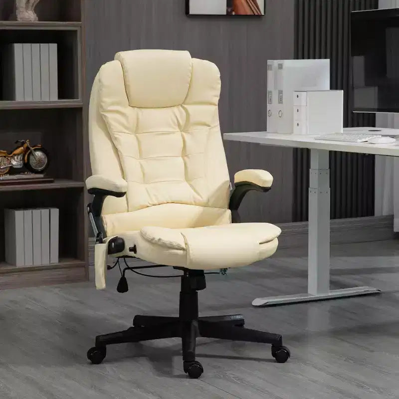 Fauteuil de bureau de direction massant à dossier haut, 6 points de vibration, similicuir, inclinable chauffant