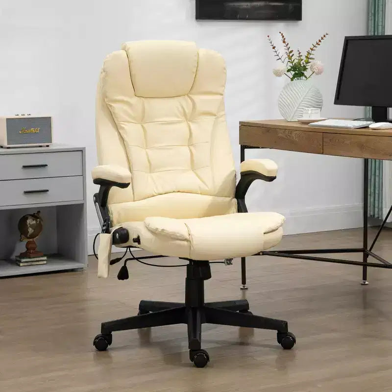 Fauteuil de bureau de direction massant à dossier haut, 6 points de vibration, similicuir, inclinable chauffant