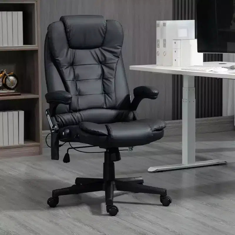Fauteuil de bureau de direction massant à dossier haut, 6 points de vibration, similicuir, inclinable chauffant