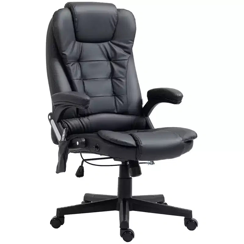 Fauteuil de bureau de direction massant à dossier haut, 6 points de vibration, similicuir, inclinable chauffant