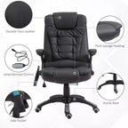 Fauteuil de bureau de direction massant à dossier haut, 6 points de vibration, similicuir, inclinable chauffant
