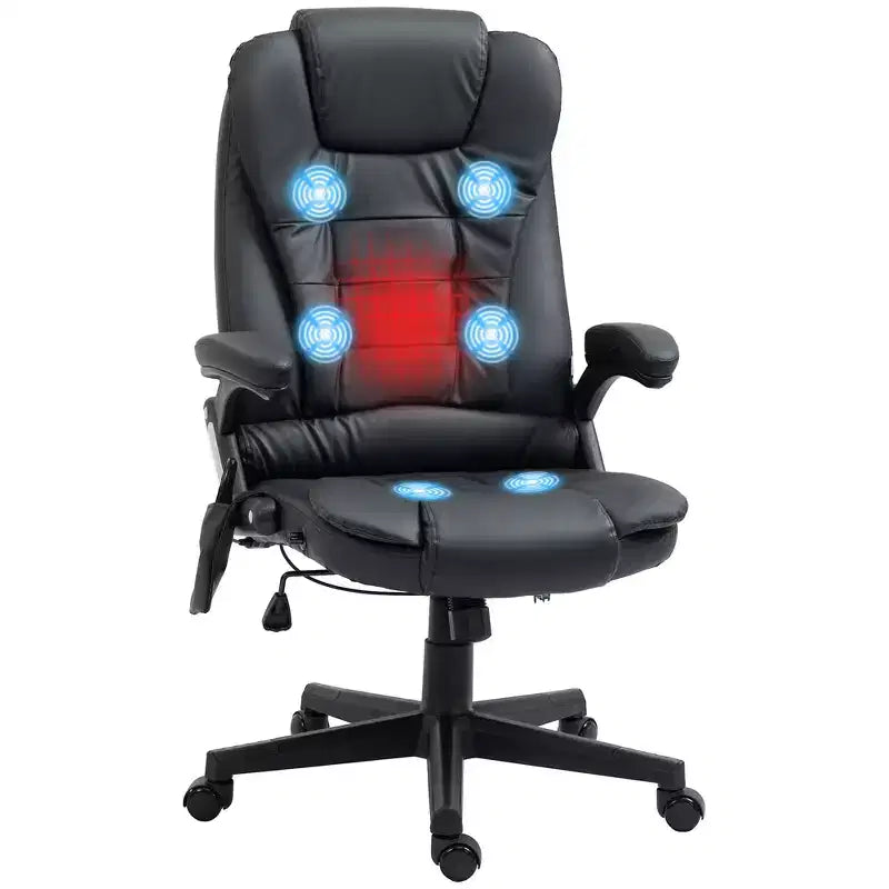 HOMCOM High Back Executive Massage Office Chair with 6 Point Vibration, 5 Modes, Faux Leather Heated Reclining Desk Chair