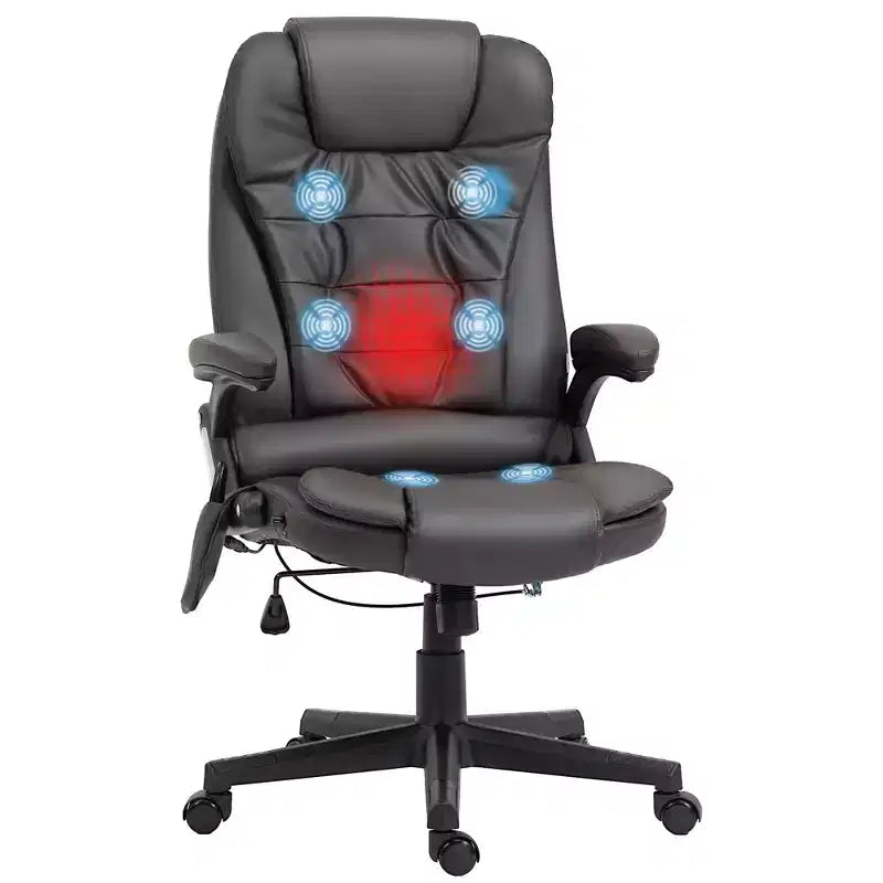 Fauteuil de bureau de direction massant à dossier haut, 6 points de vibration, similicuir, inclinable chauffant