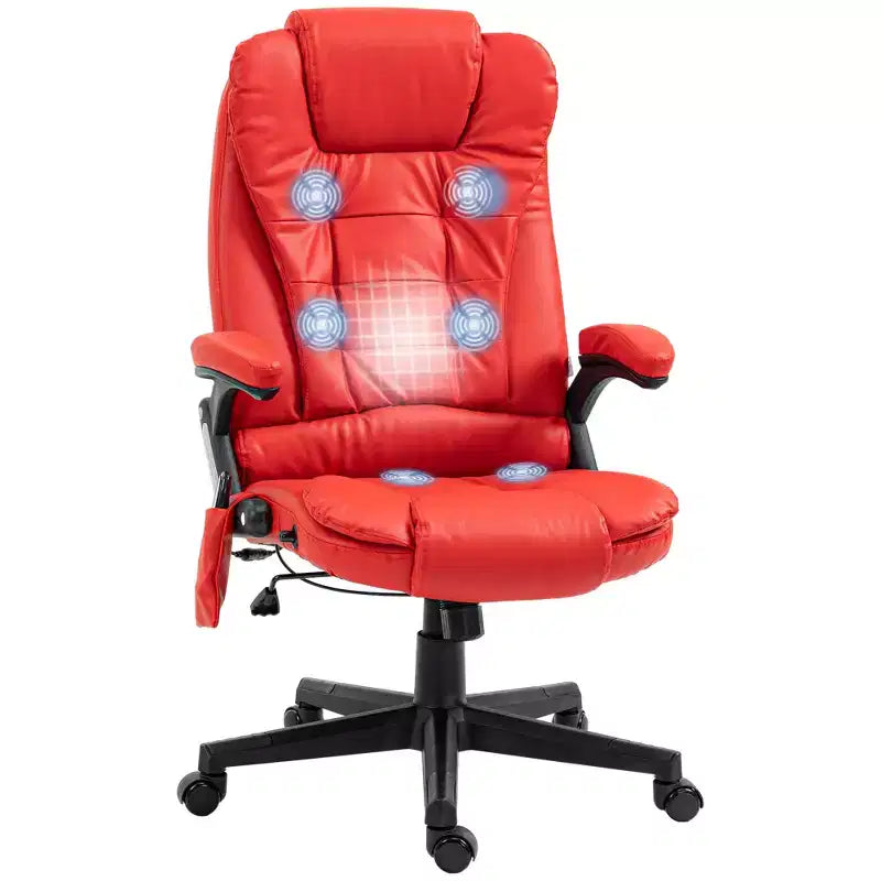 Fauteuil de bureau de direction massant à dossier haut, 6 points de vibration, similicuir, inclinable chauffant
