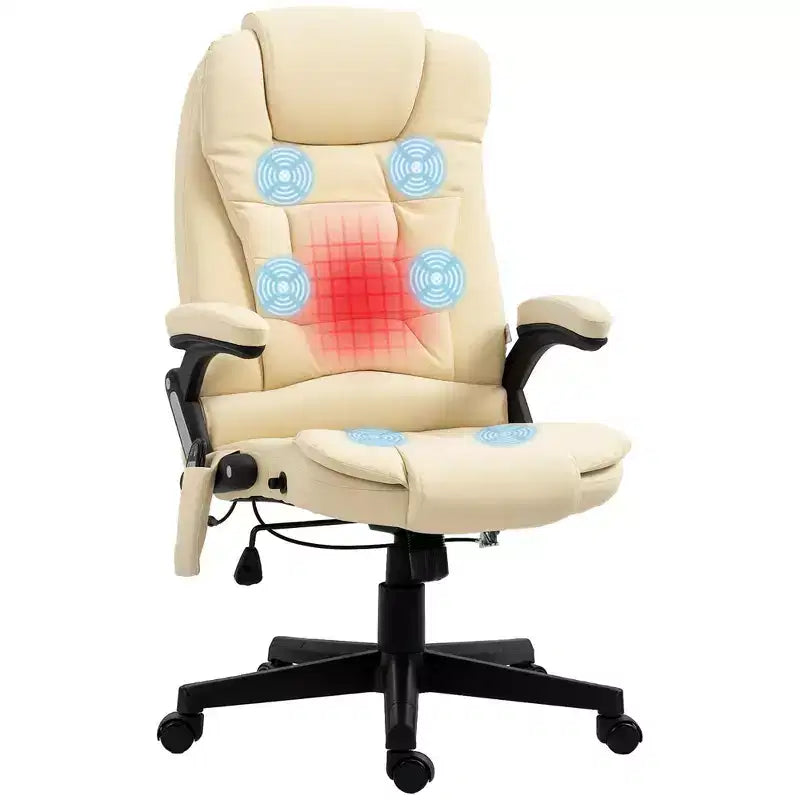 Fauteuil de bureau de direction massant à dossier haut, 6 points de vibration, similicuir, inclinable chauffant